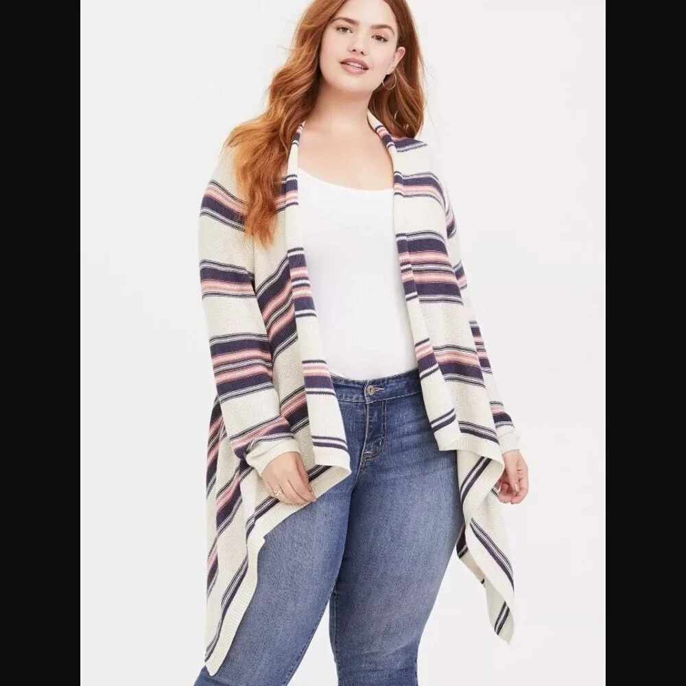 Torrid Ivory Stripe Drape Front Cardigan